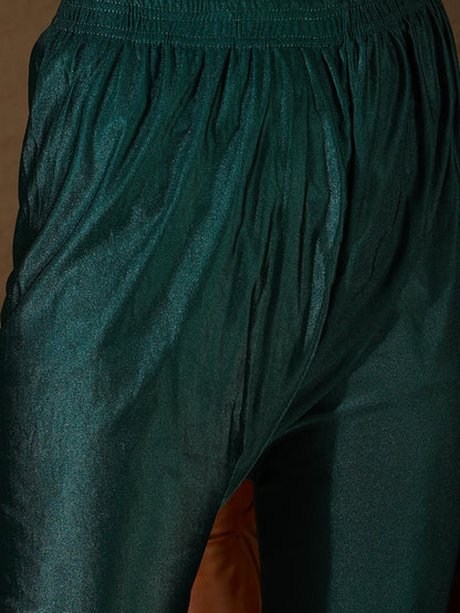 Neelangi Green Women Kurta and Leggings Duppata Set Chanderi Modal Butti - FitVibe Fashion