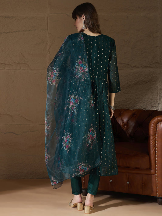 Neelangi Green Women Kurta and Leggings Duppata Set Chanderi Modal Butti - FitVibe Fashion