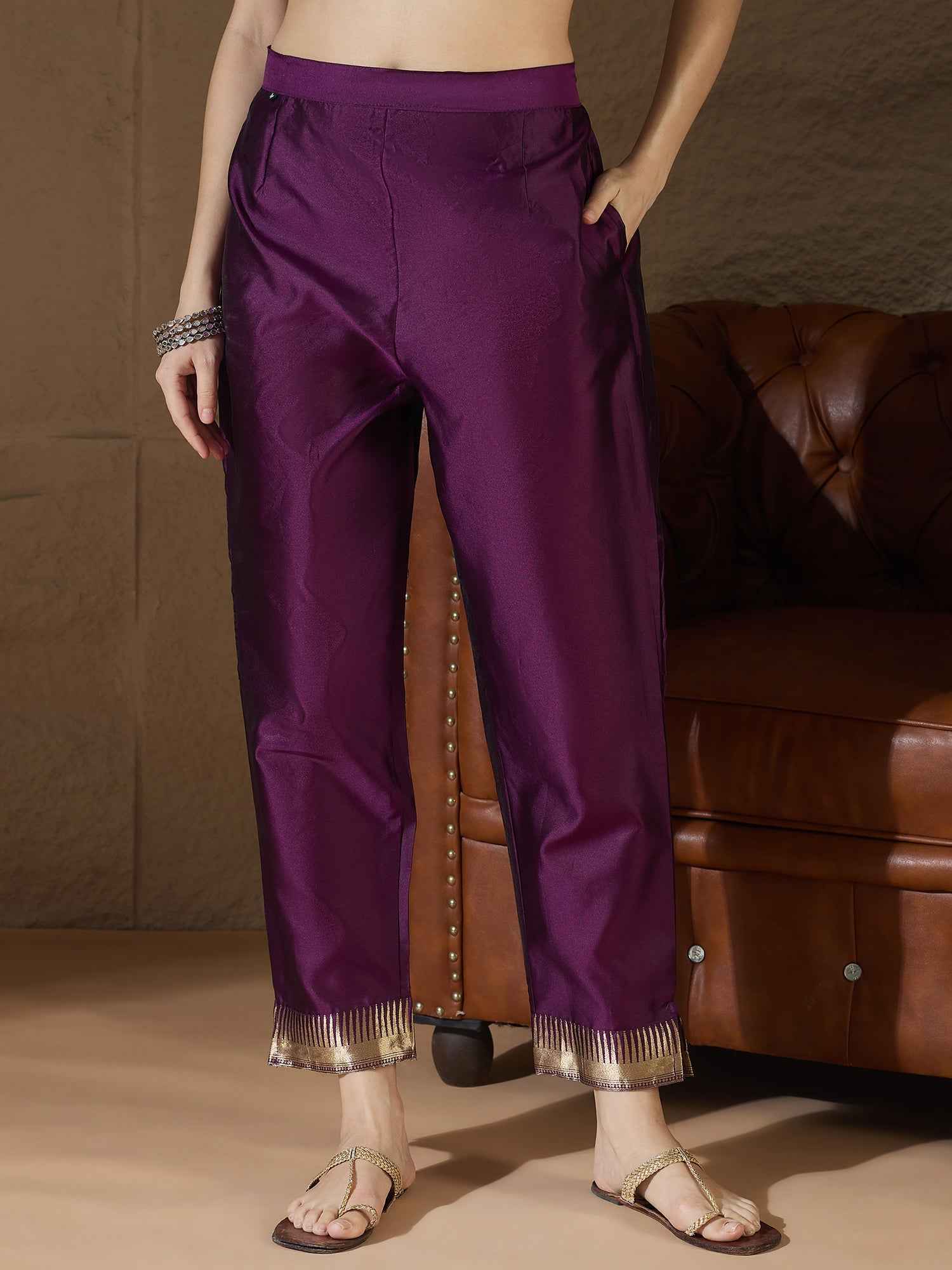 Aanira Purple Cotton Silk Jacquard Kurta Pant With Banarasi Silk dupatta