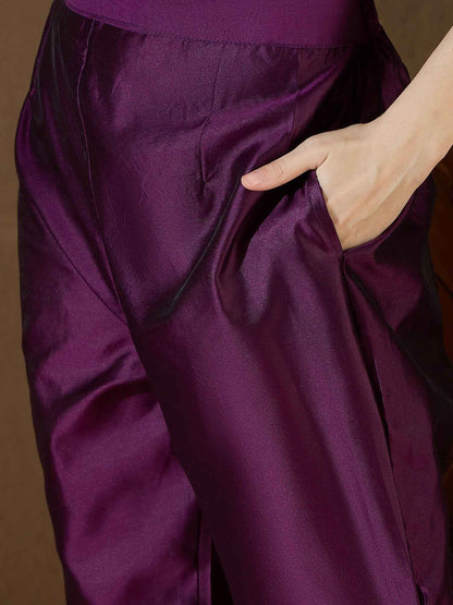Aanira Purple Cotton Silk Jacquard Kurta Pant With Banarasi Silk dupatta