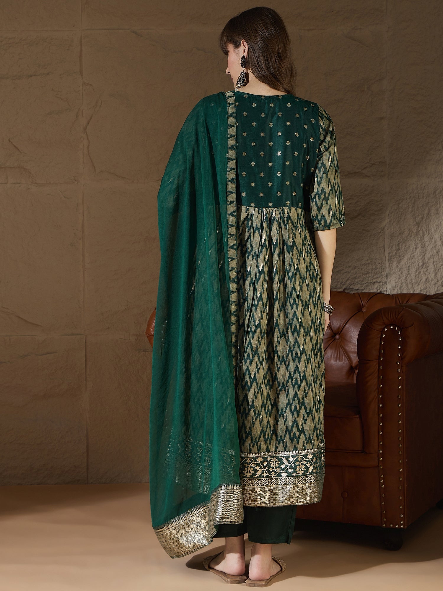 Saumya Green Cotton Silk Embellished Flared Suit Set - FitVibe Fashion
