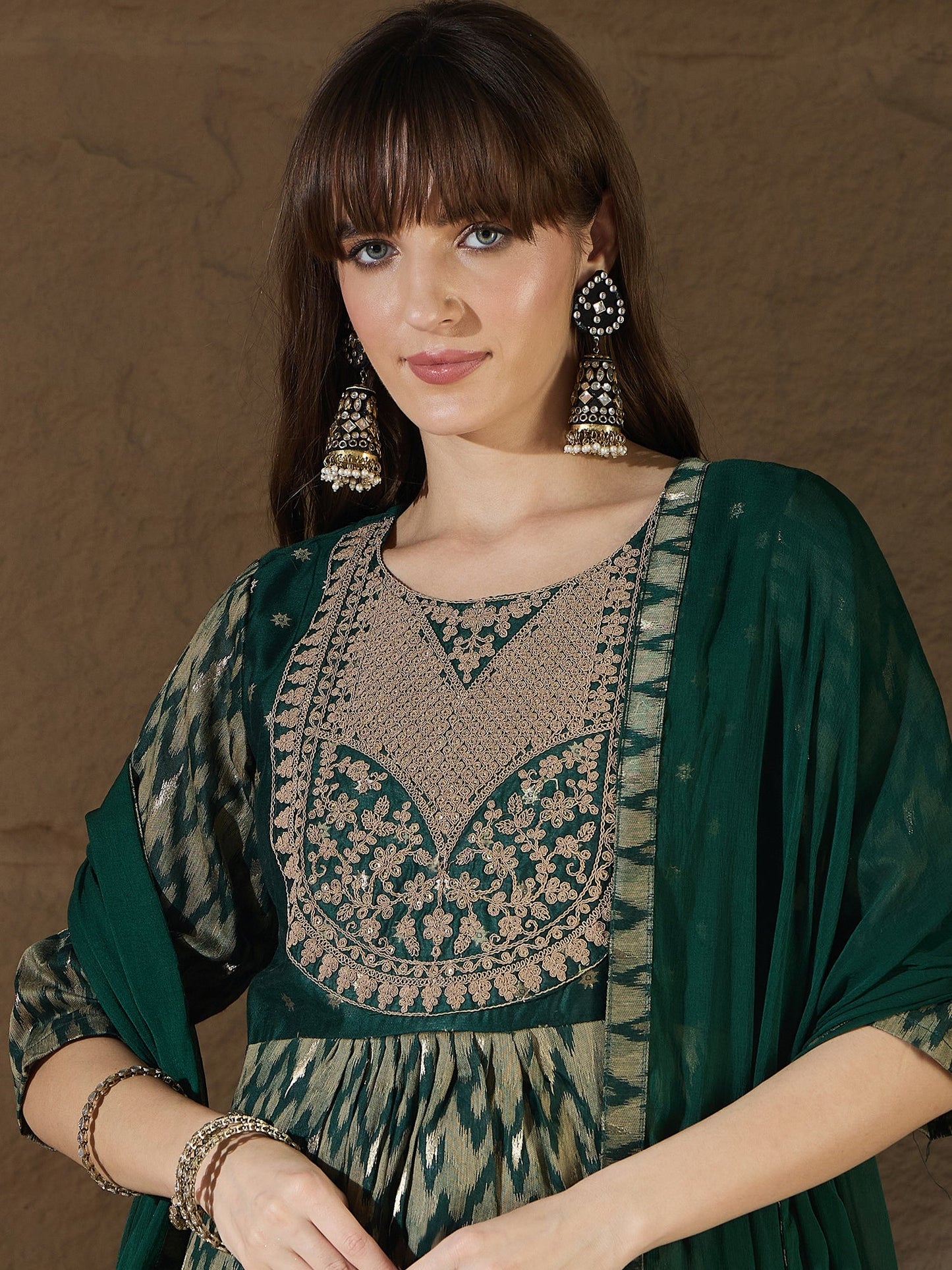 Saumya Green Cotton Silk Embellished Flared Suit Set - FitVibe Fashion