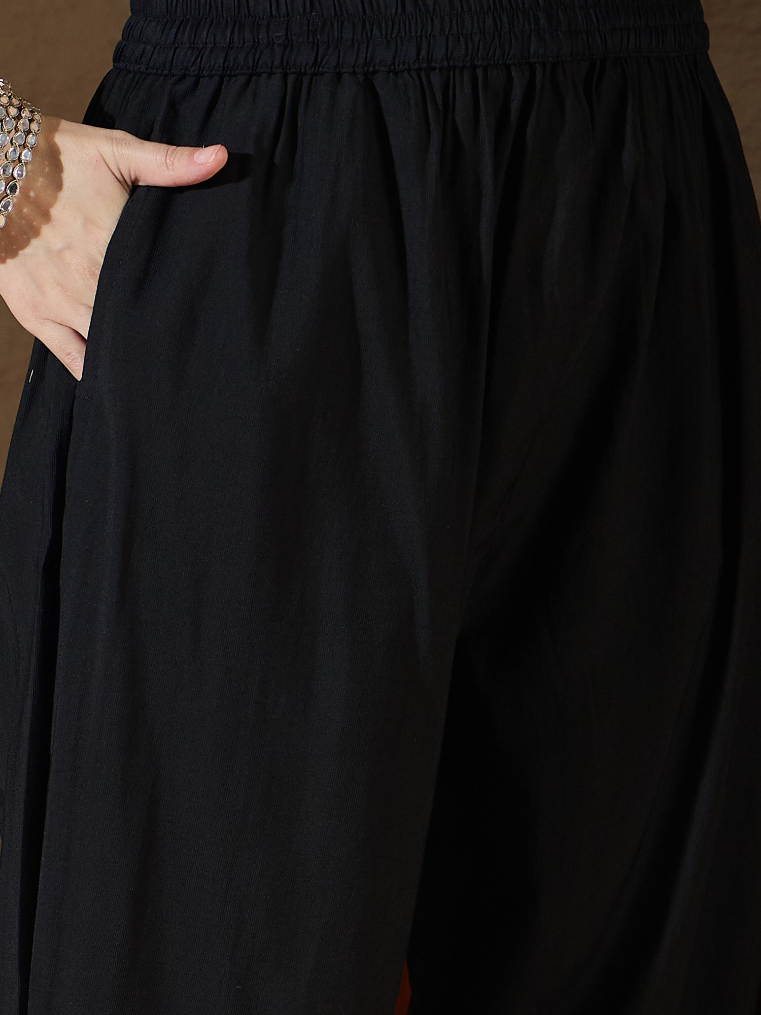 Chitra Charm black Yoke Design Silk Blend Straight Suit With Dupatta - FitVibe Fashion