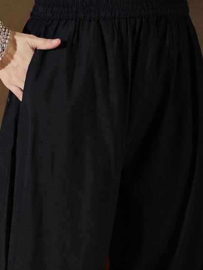 Chitra Charm black Yoke Design Silk Blend Straight Suit With Dupatta - FitVibe Fashion