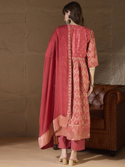 Saiyaara Peach Cotton Silk Embellished Flared Suit Set - FitVibe Fashion