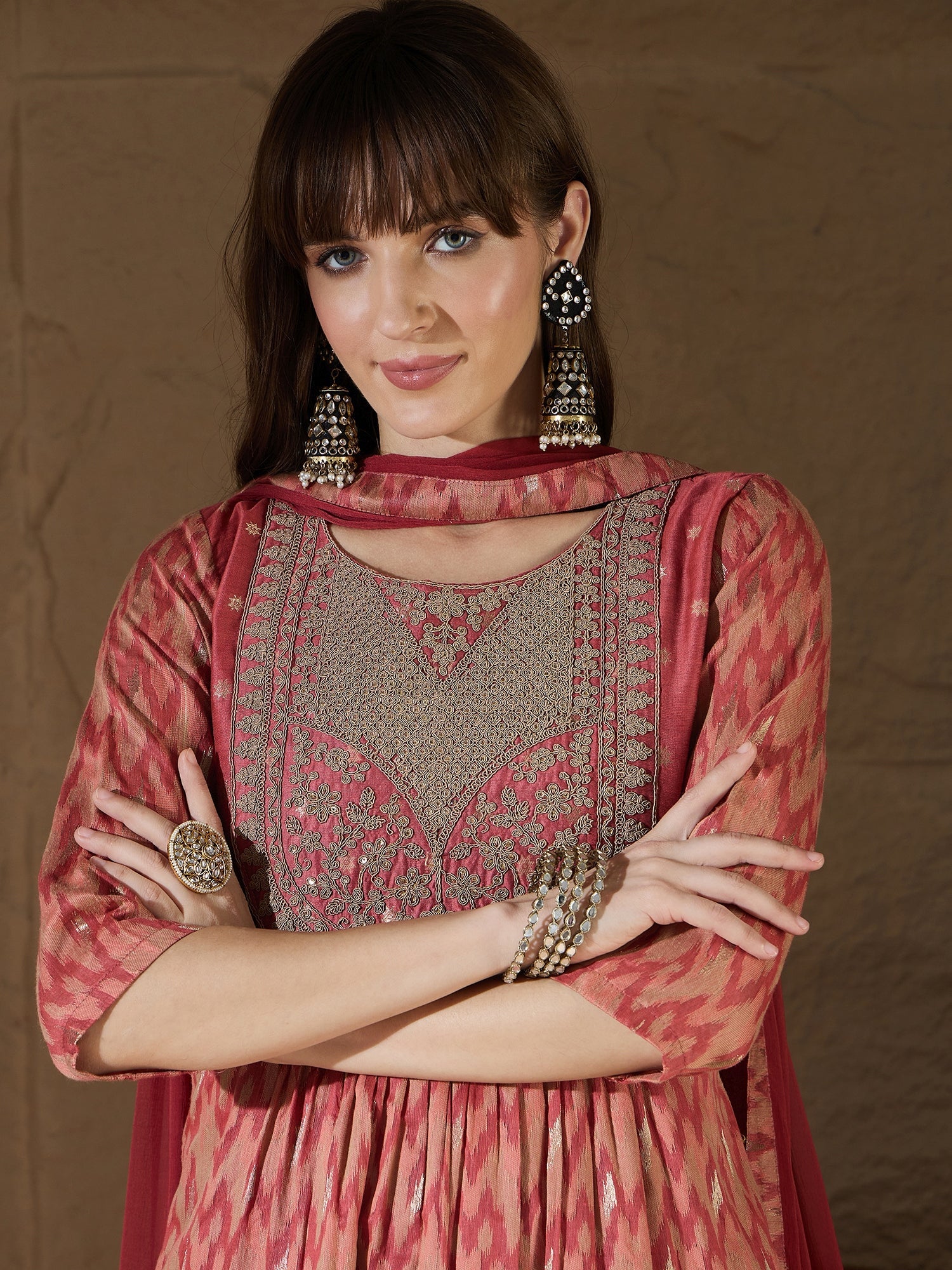 Saiyaara Peach Cotton Silk Embellished Flared Suit Set - FitVibe Fashion