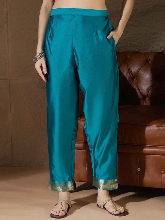 Aanira Rama Cotton Silk Jacquard Kurta Pant With Banarasi Silk dupatta