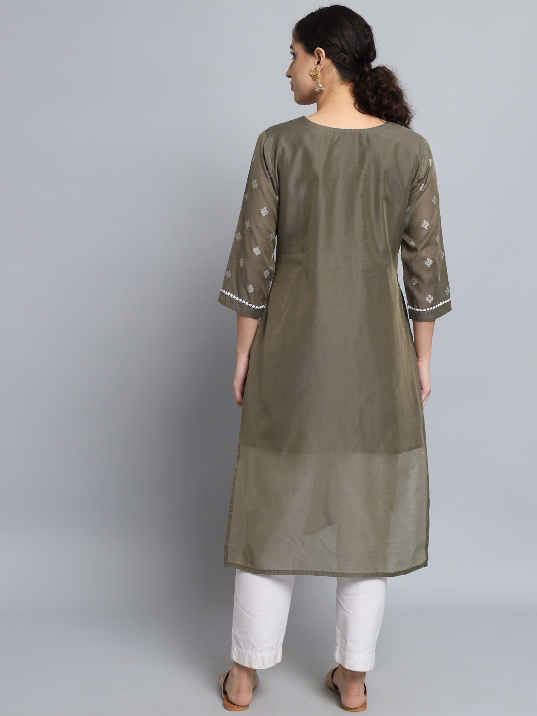 Women Embellished Silk Blend Straight Kurta - FitVibe Fashion