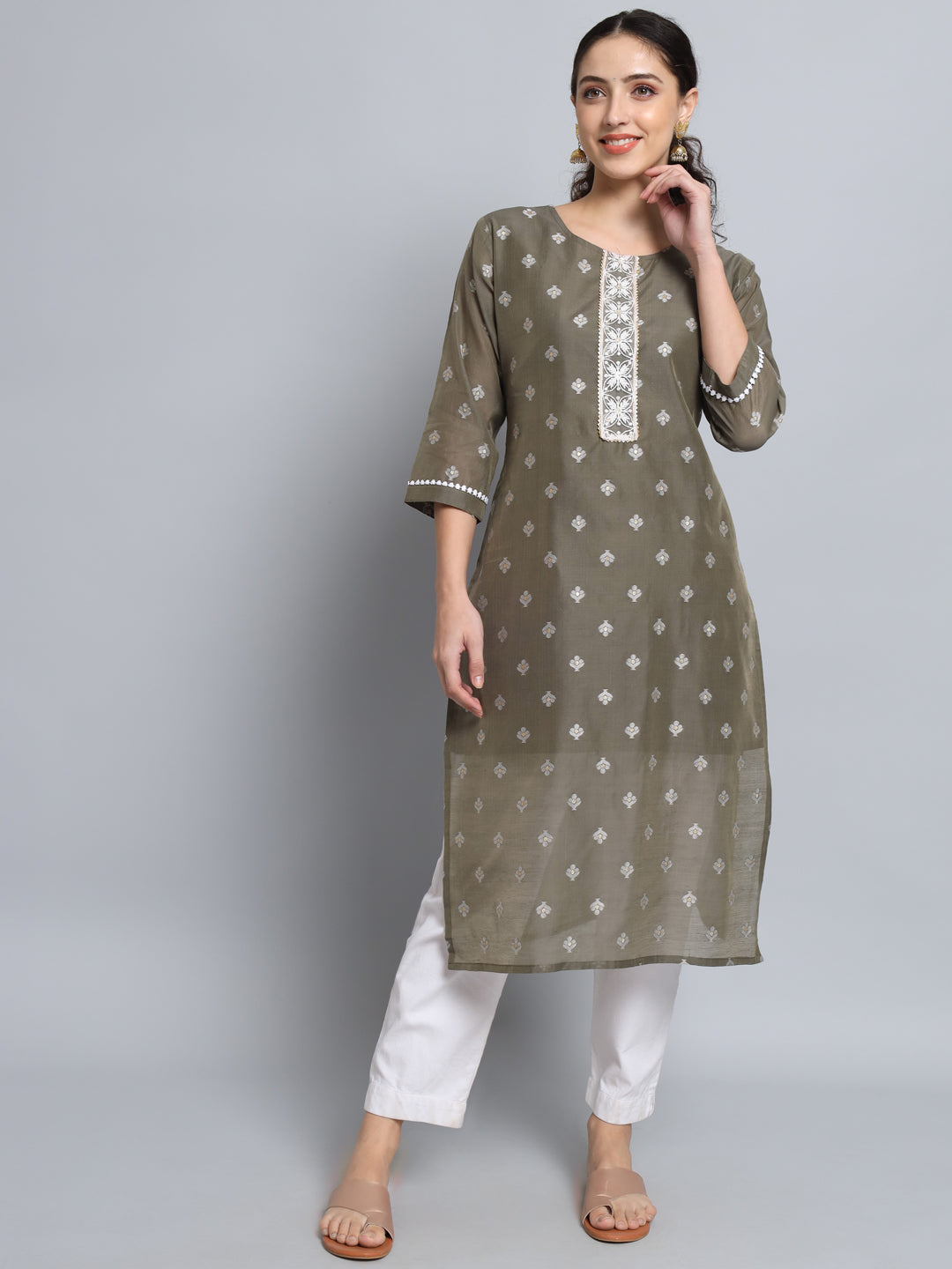 Women Embellished Silk Blend Straight Kurta - FitVibe Fashion
