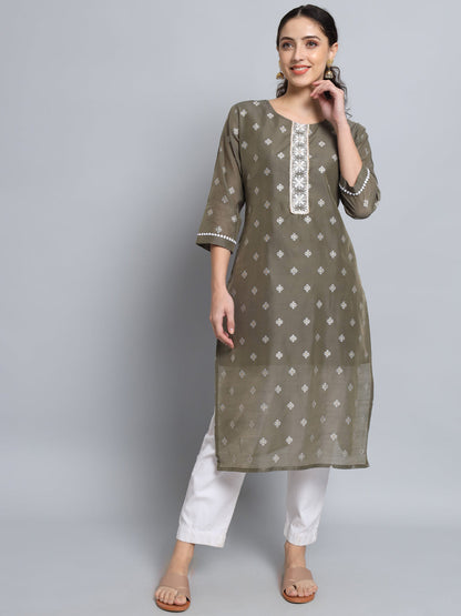 Women Embellished Silk Blend Straight Kurta - FitVibe Fashion