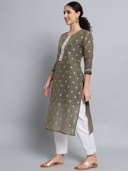 Women Embellished Silk Blend Straight Kurta - FitVibe Fashion