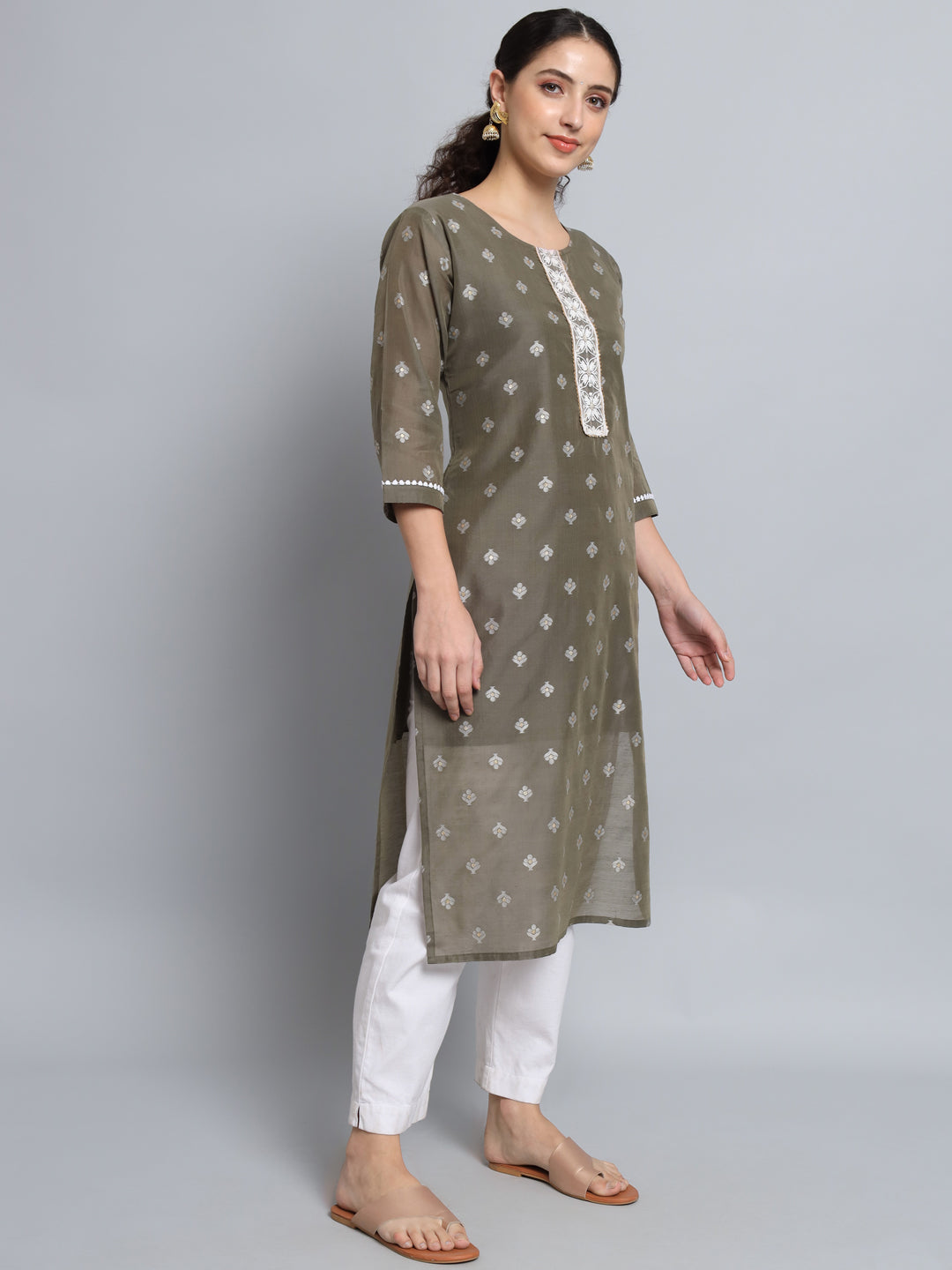 Women Embellished Silk Blend Straight Kurta - FitVibe Fashion
