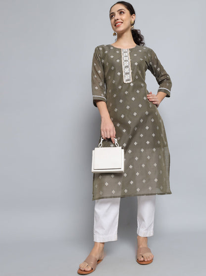 Women Embellished Silk Blend Straight Kurta - FitVibe Fashion