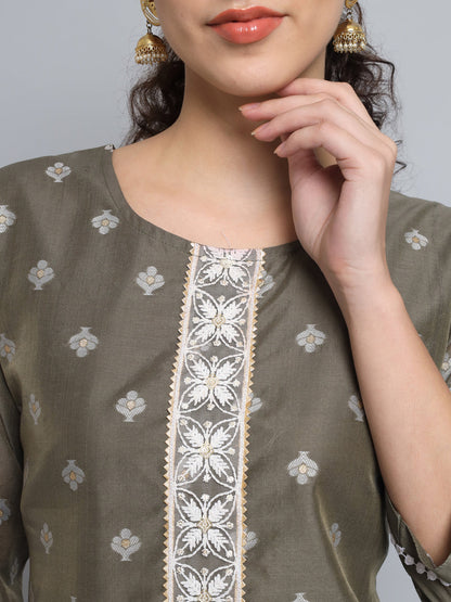 Women Embellished Silk Blend Straight Kurta - FitVibe Fashion
