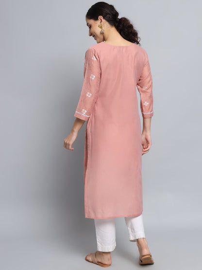 Women Embellished Silk Blend Straight Kurta - FitVibe Fashion