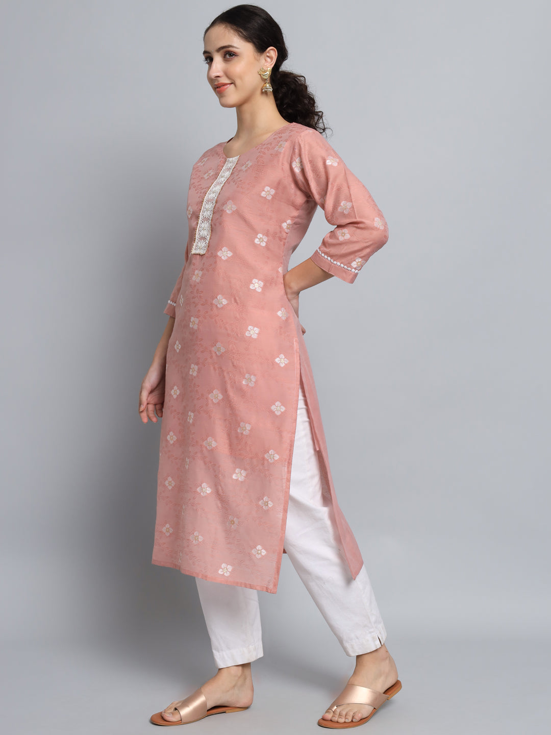 Women Embellished Silk Blend Straight Kurta - FitVibe Fashion