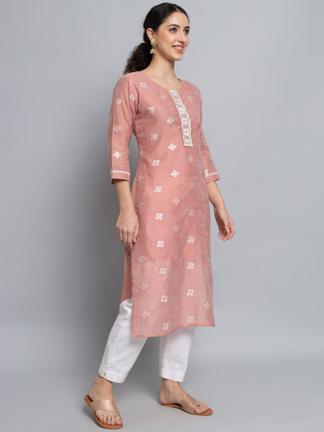 Women Embellished Silk Blend Straight Kurta - FitVibe Fashion