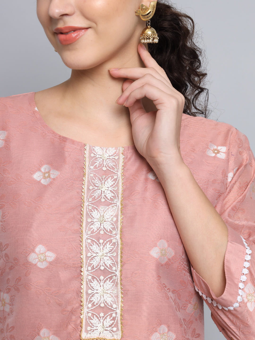 Women Embellished Silk Blend Straight Kurta - FitVibe Fashion