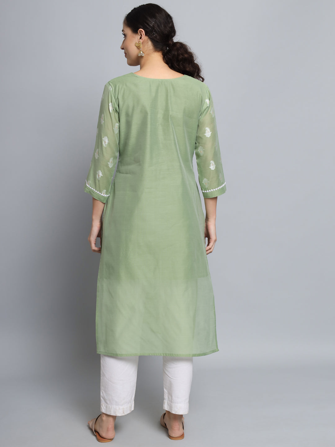 Women Embellished Silk Blend Straight Kurta - FitVibe Fashion