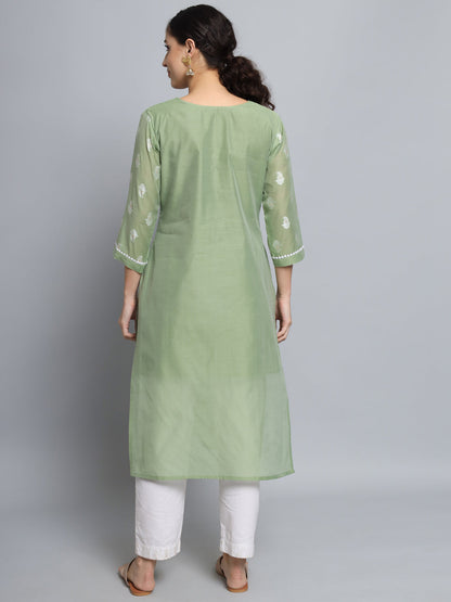 Women Embellished Silk Blend Straight Kurta - FitVibe Fashion