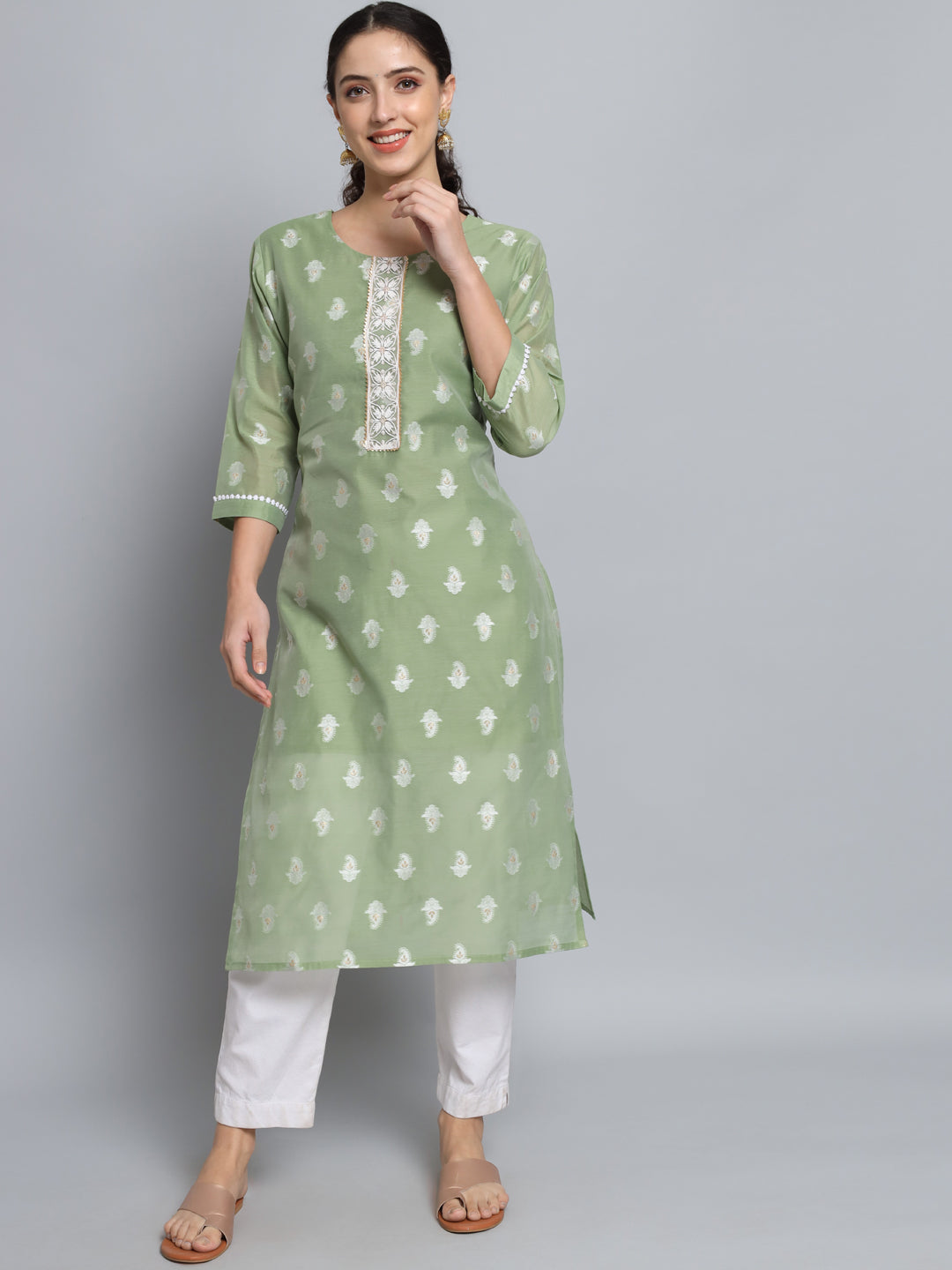 Women Embellished Silk Blend Straight Kurta - FitVibe Fashion