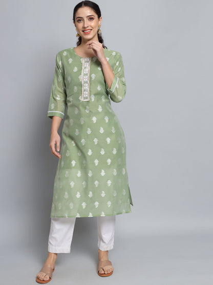 Women Embellished Silk Blend Straight Kurta - FitVibe Fashion
