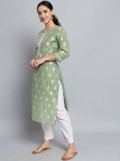 Women Embellished Silk Blend Straight Kurta - FitVibe Fashion
