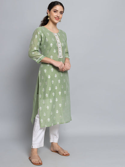 Women Embellished Silk Blend Straight Kurta - FitVibe Fashion