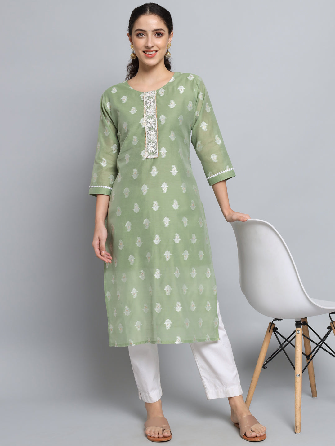 Women Embellished Silk Blend Straight Kurta - FitVibe Fashion