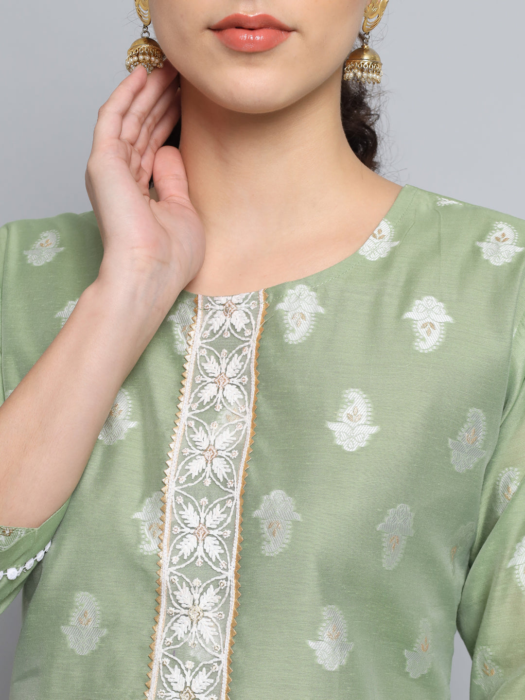 Women Embellished Silk Blend Straight Kurta - FitVibe Fashion