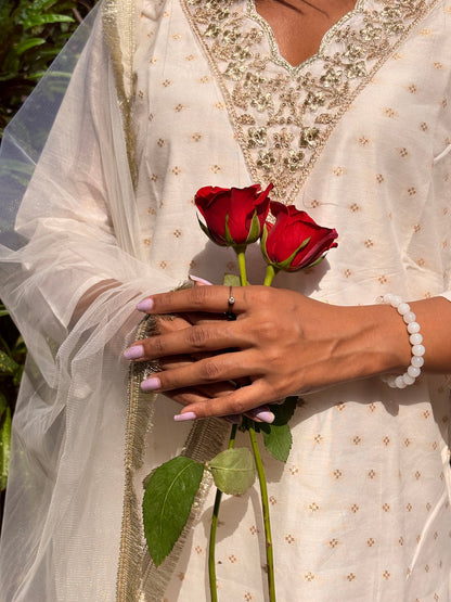 Samantha White Chanderi Silk Women Ethnic Wear Suits Set - FitVibe Fashion