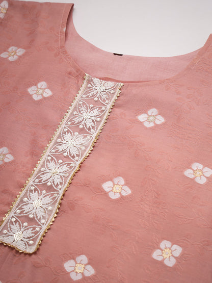 Women Embellished Silk Blend Straight Kurta - FitVibe Fashion