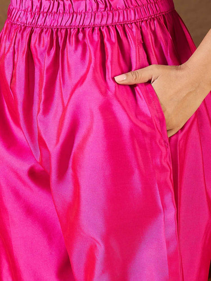 Aanira Pink Cotton Silk Jacquard Kurta Pant With Banarasi Silk dupatta