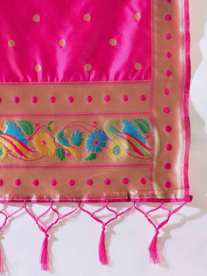 Aanira Pink Cotton Silk Jacquard Kurta Pant With Banarasi Silk dupatta