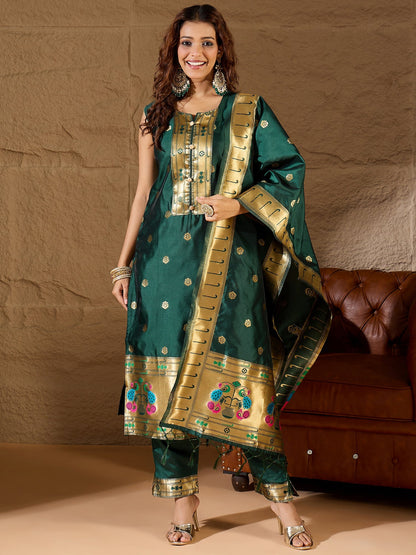 Misty Orchid Meenakari Silk Jacquard Kurta Set Suits - FitVibe Fashion