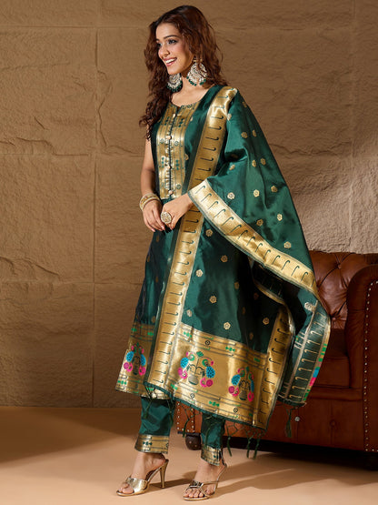 Misty Orchid Meenakari Silk Jacquard Kurta Set Suits - FitVibe Fashion