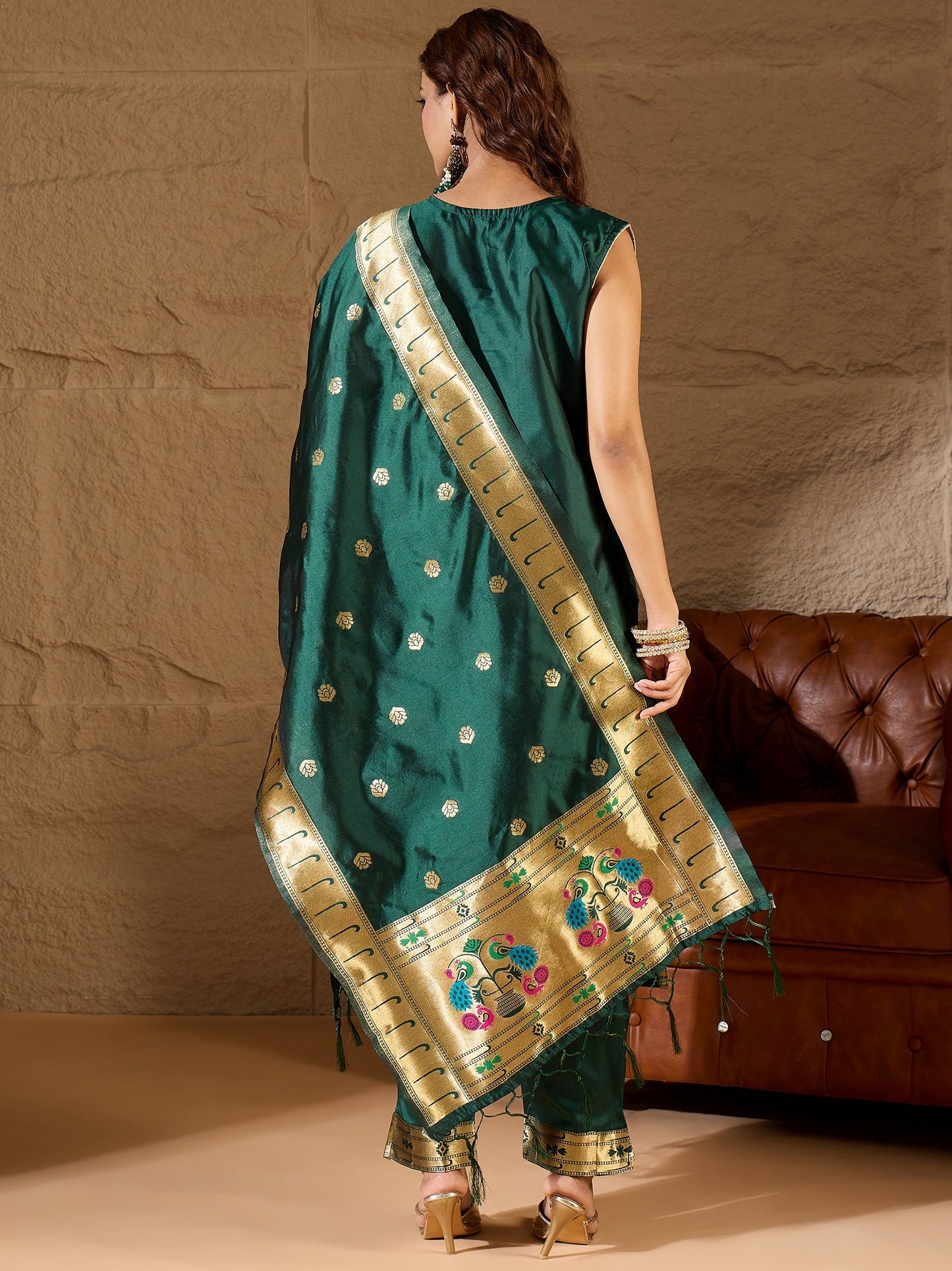 Misty Orchid Meenakari Silk Jacquard Kurta Set Suits - FitVibe Fashion