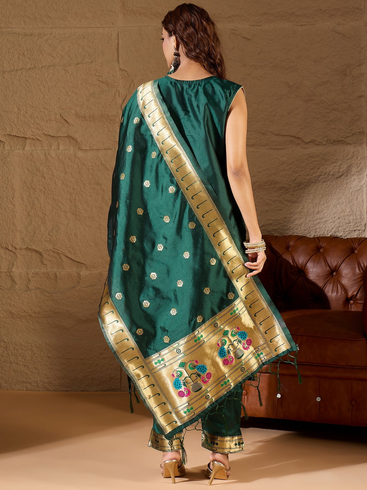 Misty Orchid Meenakari Silk Jacquard Kurta Set Suits - FitVibe Fashion