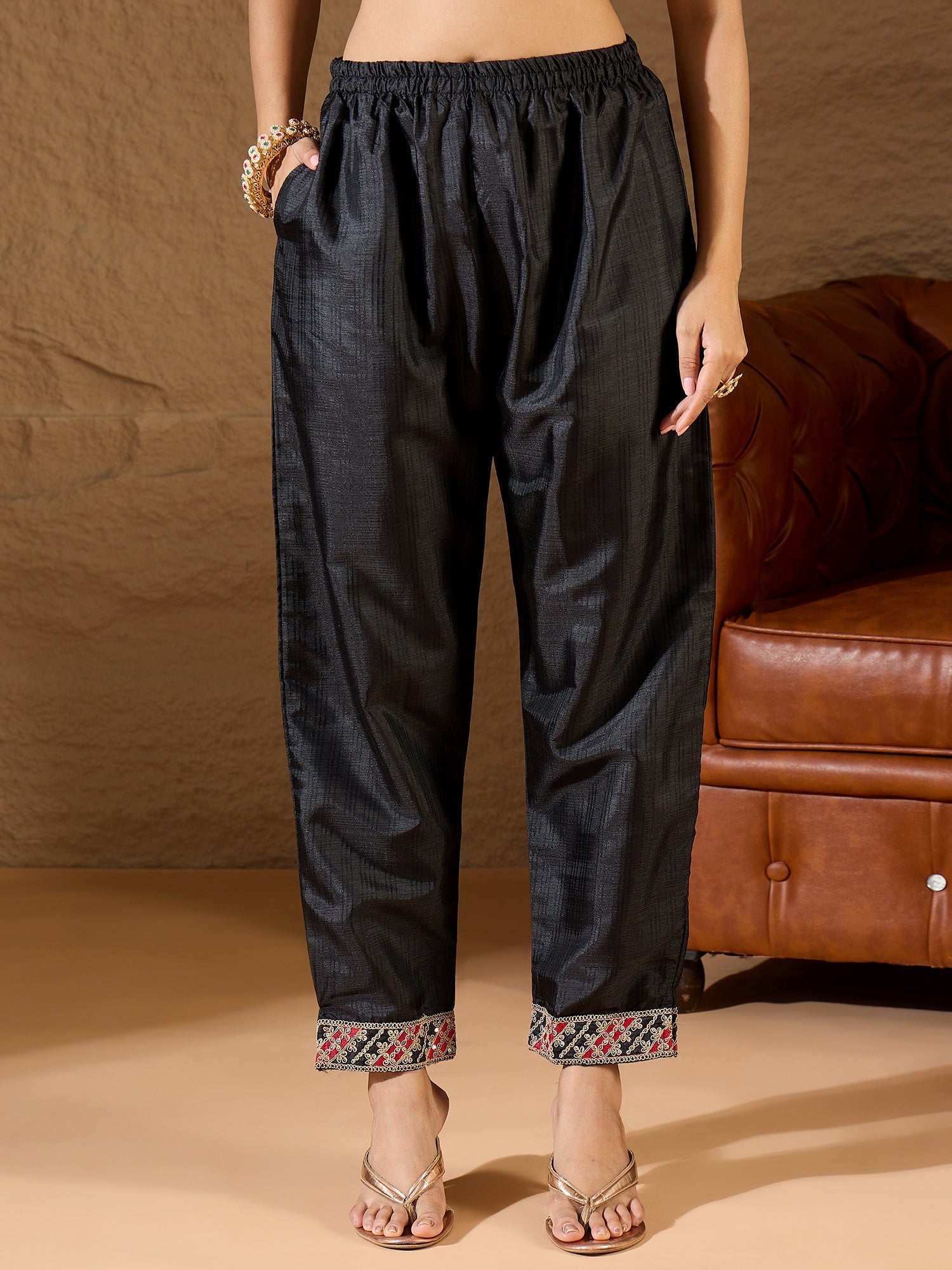 Devira Embroidered Silk Blend Calf Length Straight Kurta Trouser with Dupatta Set - FitVibe Fashion