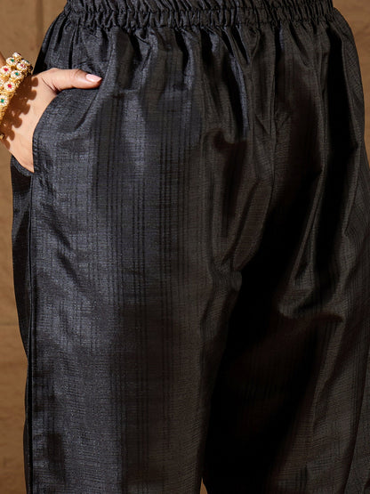 Devira Embroidered Silk Blend Calf Length Straight Kurta Trouser with Dupatta Set - FitVibe Fashion