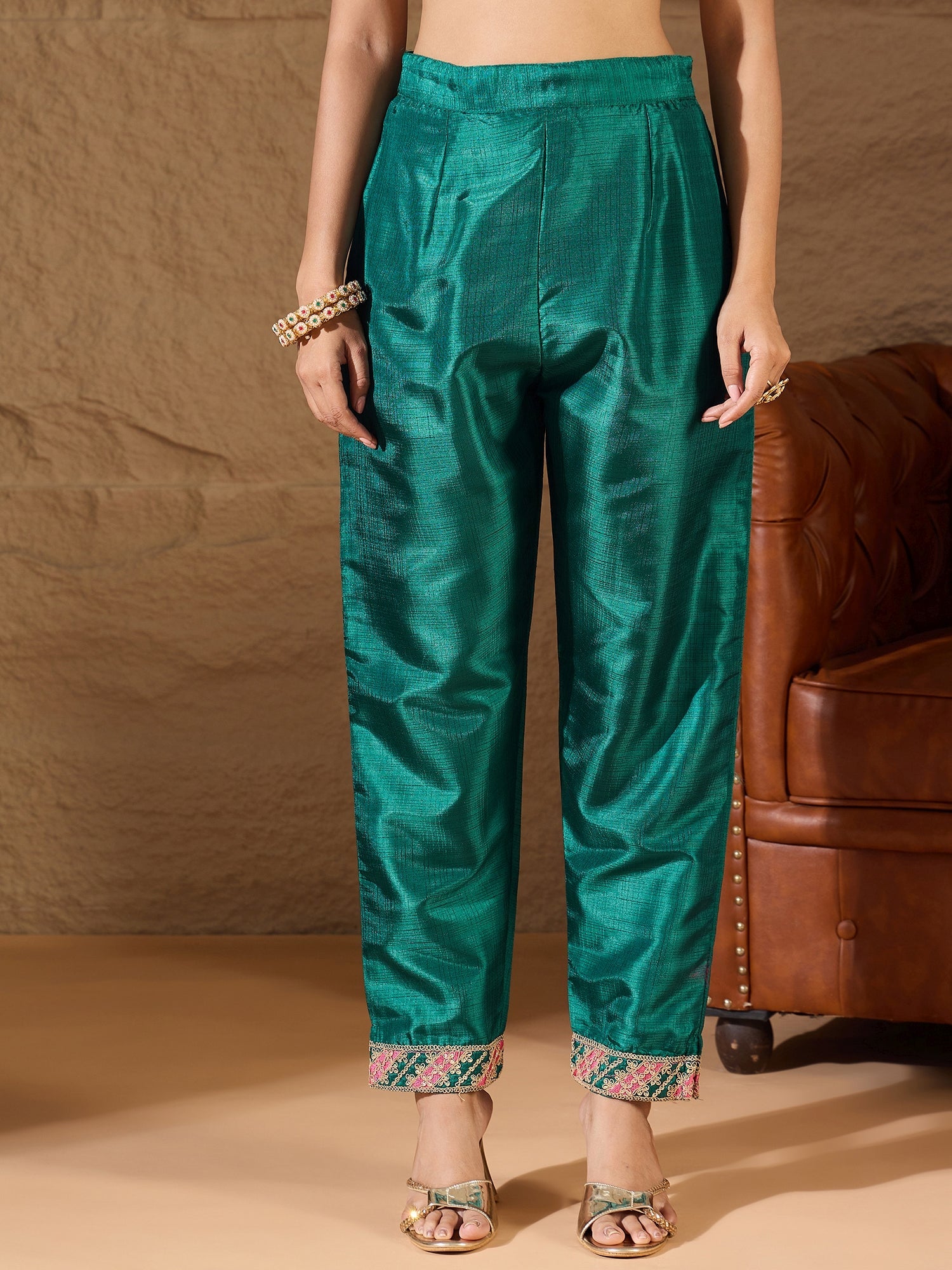 Devira Embroidered Silk Blend Calf Length Straight Kurta Trouser with Dupatta Set - FitVibe Fashion