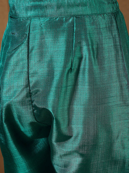 Devira Embroidered Silk Blend Calf Length Straight Kurta Trouser with Dupatta Set - FitVibe Fashion