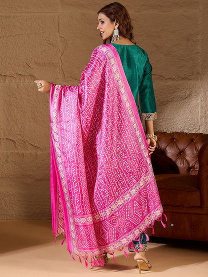 Devira Embroidered Silk Blend Calf Length Straight Kurta Trouser with Dupatta Set - FitVibe Fashion