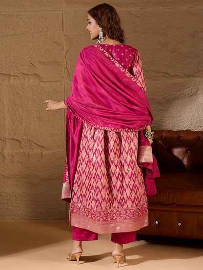 Saiyaara Purple Cotton Silk Embellished Flared Suit Set - FitVibe Fashion