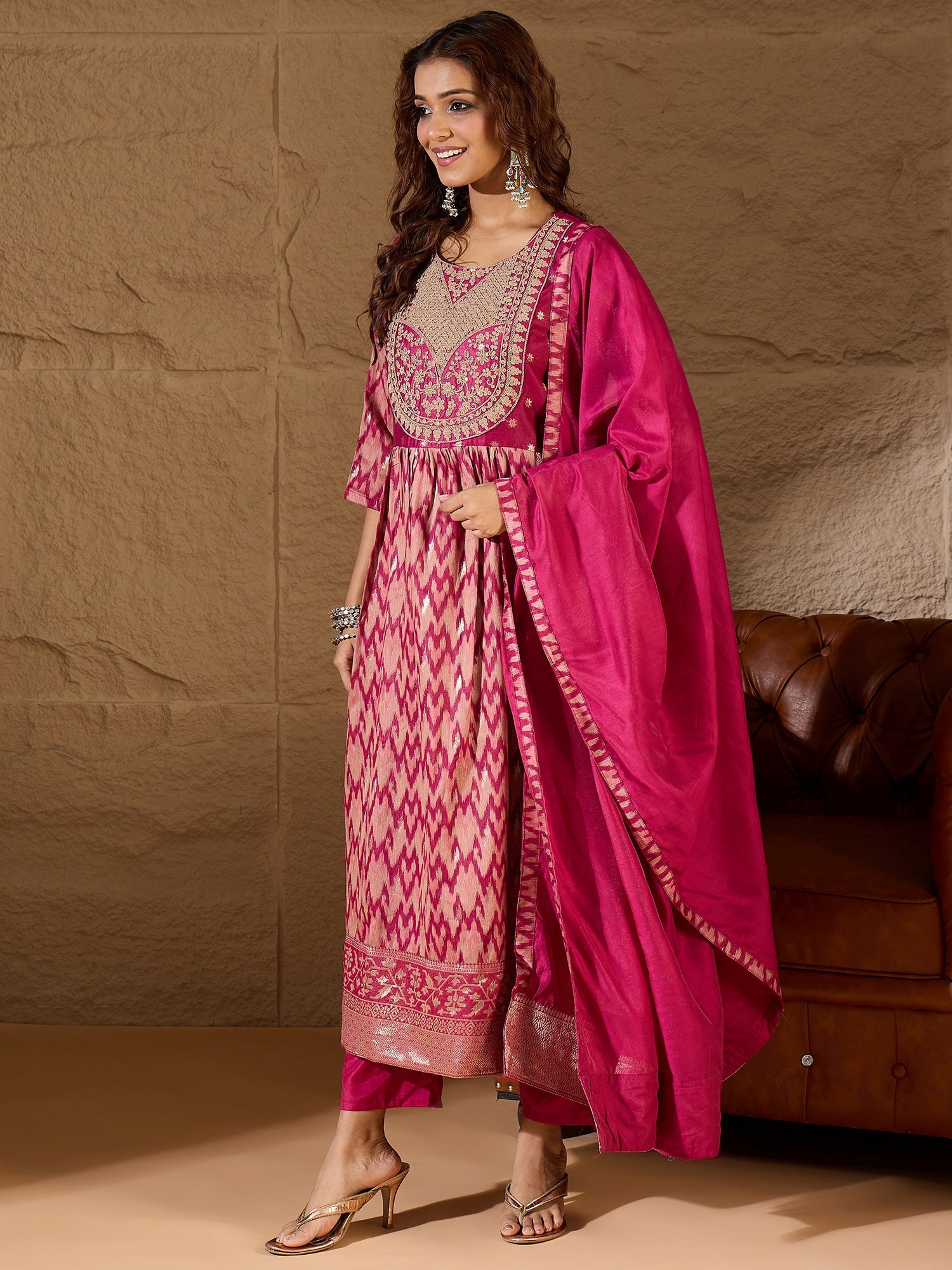 Saiyaara Purple Cotton Silk Embellished Flared Suit Set - FitVibe Fashion