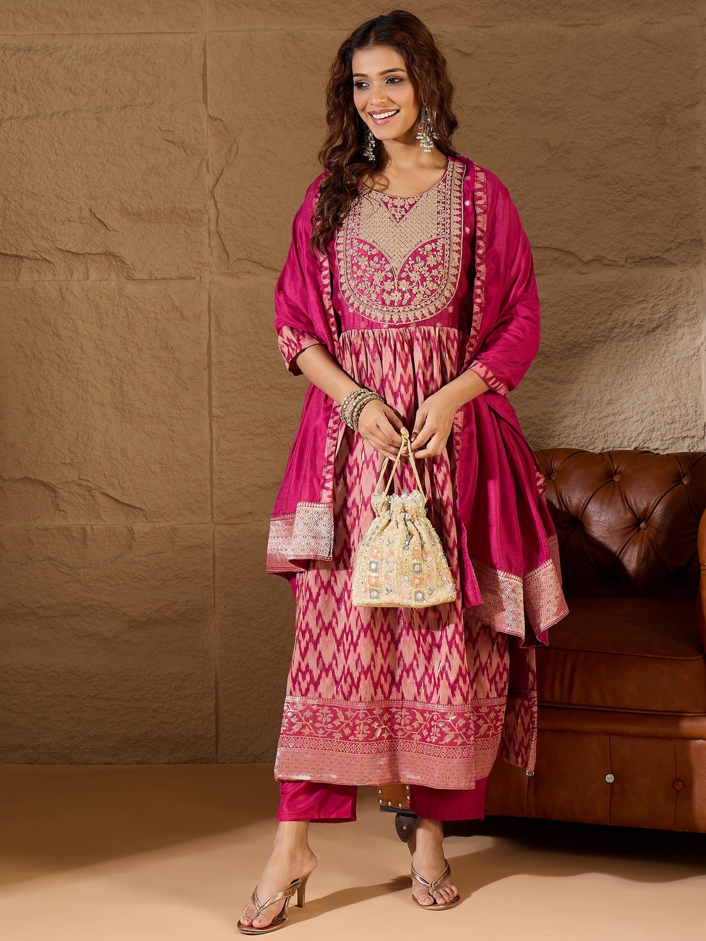 Saiyaara Purple Cotton Silk Embellished Flared Suit Set - FitVibe Fashion