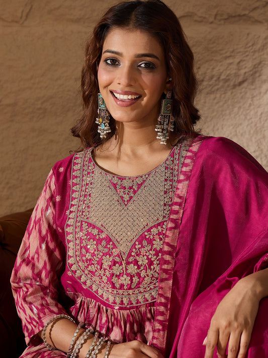 Saiyaara Purple Cotton Silk Embellished Flared Suit Set - FitVibe Fashion