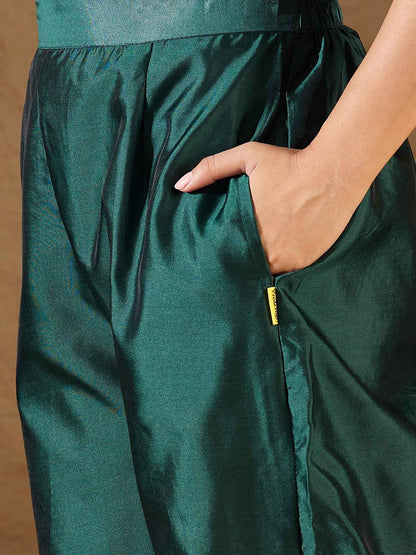 Aanira Green Cotton Silk Jacquard Kurta Pant With Banarasi Silk dupatta