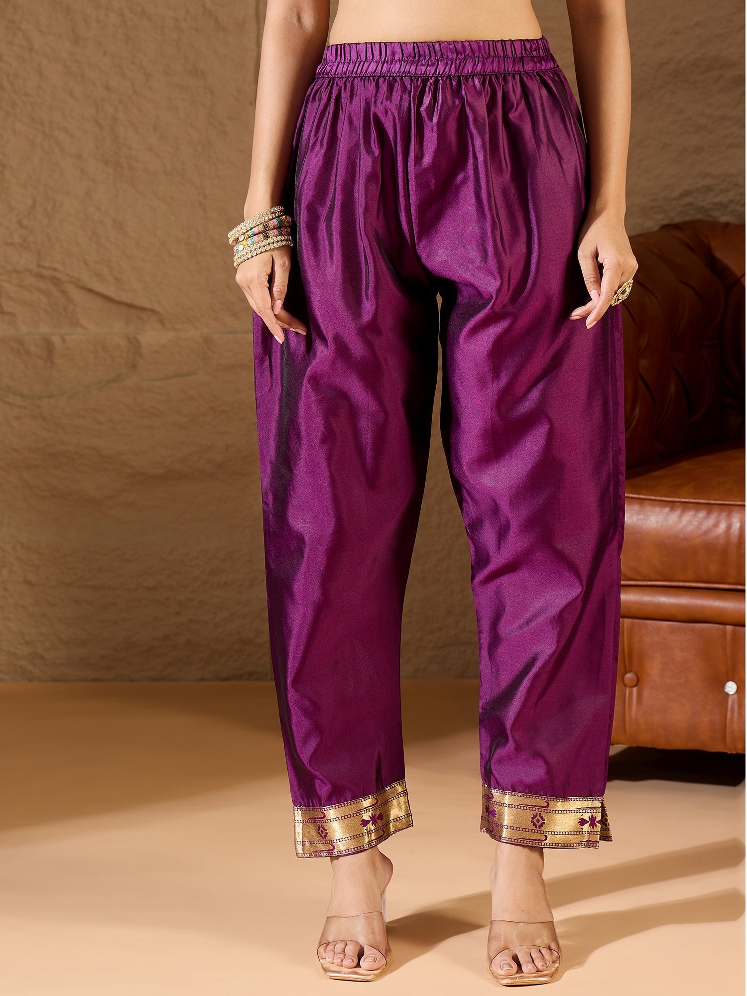 Misty Orchid Purple Meenakari Silk Jacquard Kurta Set Suits - FitVibe Fashion