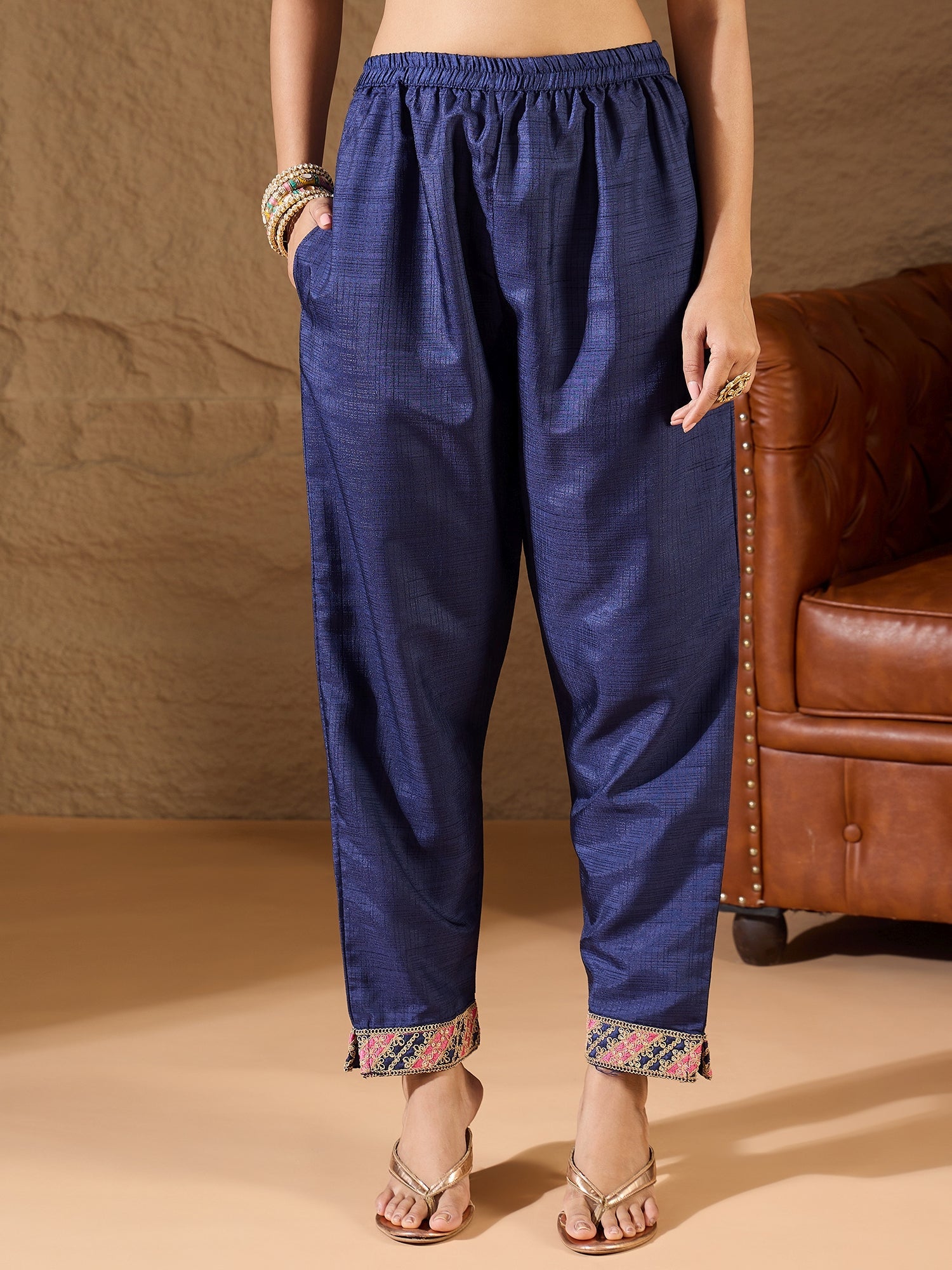 Devira Embroidered Silk Blend Calf Length Straight Kurta Trouser with Dupatta Set - FitVibe Fashion